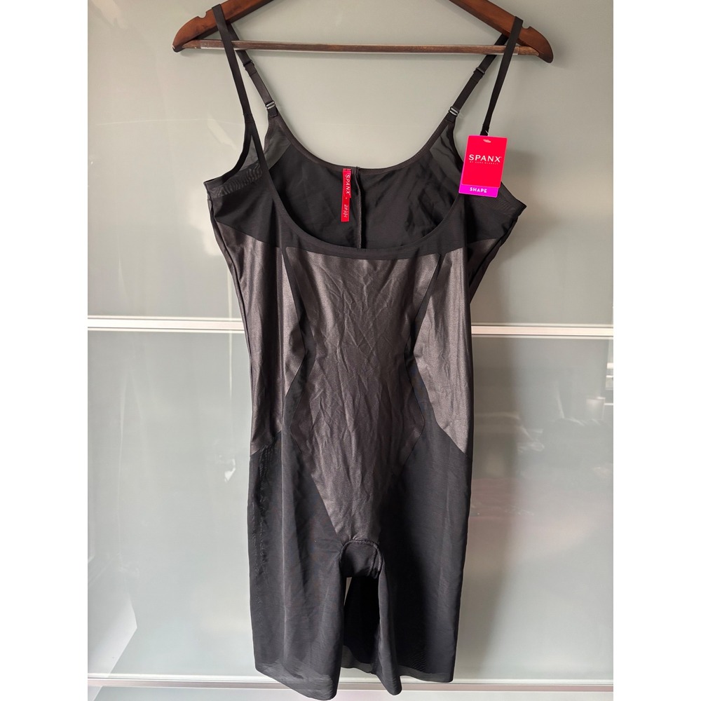 NWT** Spanx Open-Bust Mid-Thigh Bodysuit Very Black XL Shaper Shapewear Bodycon